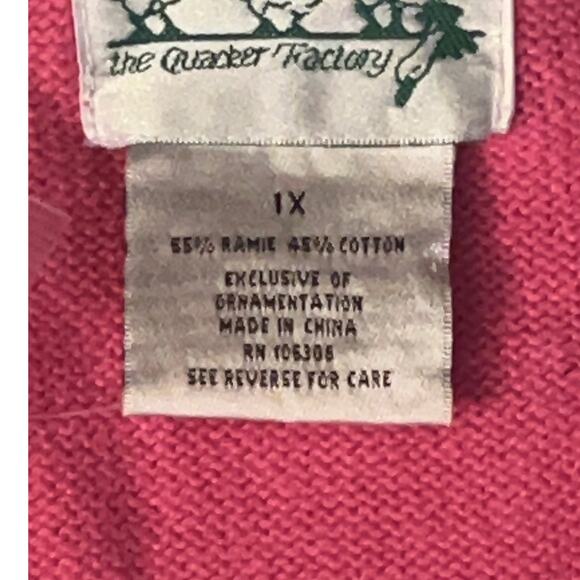 Vintage Quacker Factory Pink Snowman Beaded/Sequin Christmas V-Neck Sweater - 1X - Picture 14 of 16